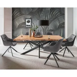bene living Möbelset Baumkantentisch Catania, 6er Set Diningsessel San Carlo dunkelgrau - Dunkelgrau