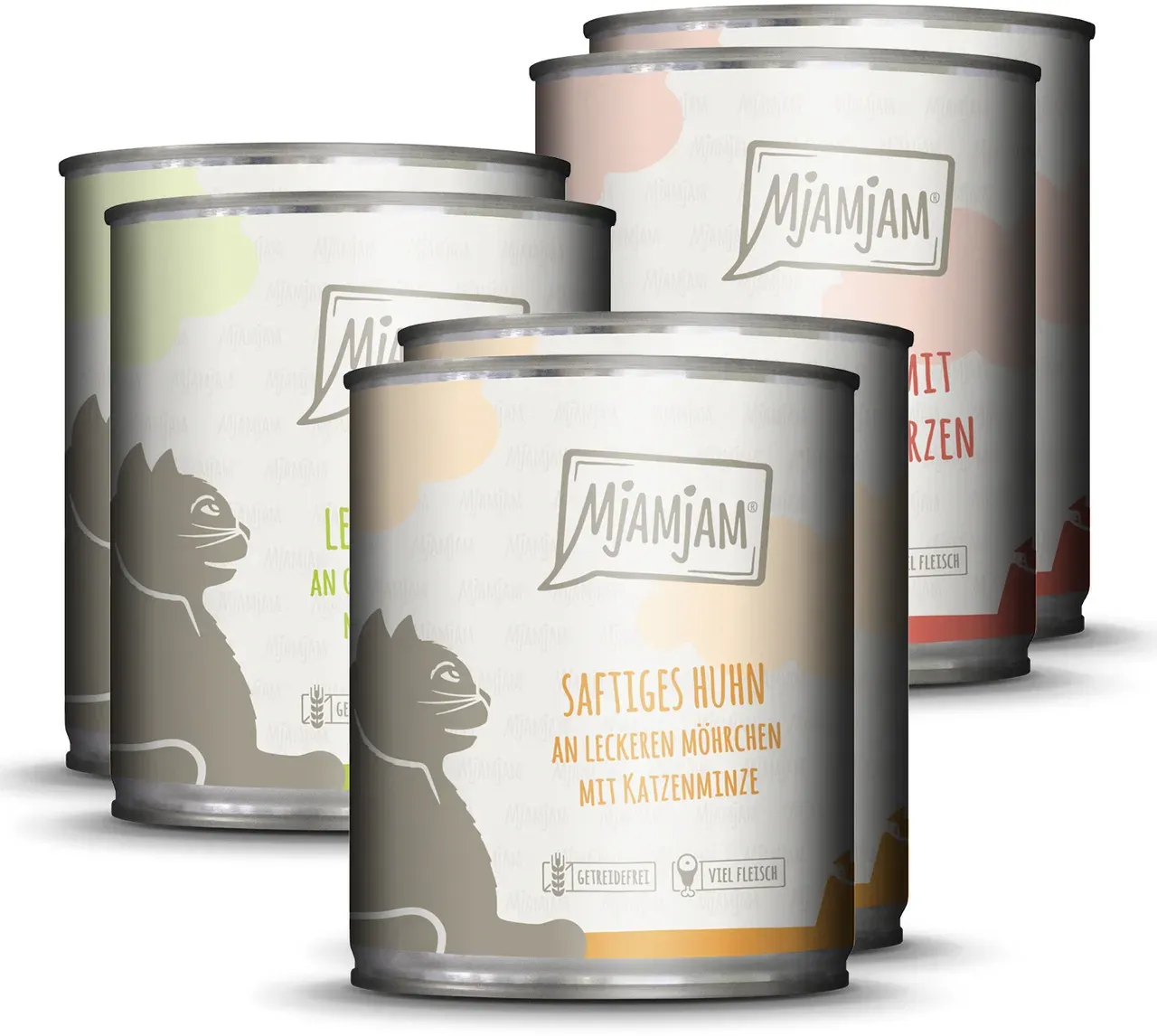 MJAMJAM Mixpaket 6 x 800g Dose Katzennassfutter Mixpaket I - Huhn, Rind & Herzen