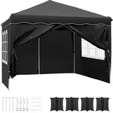 Pavillon 3x3 Wasserdicht Stabil Winterfest, Faltpavillon Faltbar Gartenzelt,Pop Up Partyzelt,Falt Pavillon Zelt mit 4 Seitenwänden,UV Schutz 50+ Metall-Verstrebungen für Camping (Schwarz)