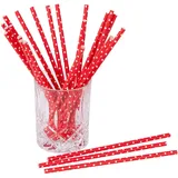 Papierstrohhalme Dots 25 St. 100% Papier Einweg L:19,7cm biologisch abbaubare Trinkhalme, Farbe:rot