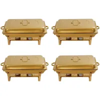 4PCS 7,5L Chafing Dish Profi Set Chafing Dish Buffet Wärmer-Set 410 Rostfreier Stahl Warmhaltebehälter Goldener Quadratischer Packofen Speisewärmer Wärmebehälter für Catering Buffet und Party