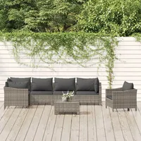 Ankonbej 7-tlg. Garten-Lounge-Set mit Kissen Grau Poly Rattan - Grau