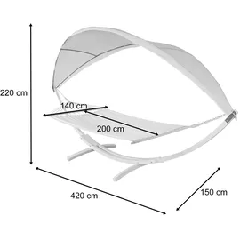 Mendler Hängematte HWC-J47, Hängeschaukel bis 200kg Sonnendach MVG-Holzgestell 420cm 2 Personen ~ weiß, grau