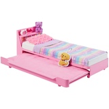 Barbie My First Serie, Rollbett, Bett mit Zubehör, Wecker, Teddybär, Blacket, Kissen, Puppe, Geschenk für Kinder, Spielzeug ab 3 Jahre,HMM64