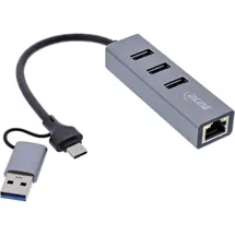 InLine 4in1 Gigabit Hub, USB-C & USB-A, 1x RJ45, 3x USB 3.2 Gen.1 - Grau