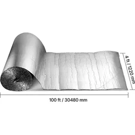 Vevor Isolierfolie, Reflexionsfolie aus Aluminiumfolie, 6 mm, 122 cm x 30,48 m, zweilagiger wärmereflektierender Luftpolsterschutz, Wärmedämmrolle für Garagentorfenster und Wohnmobildächer
