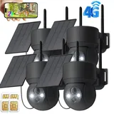 4G LTE Überwachungskamera Aussen Solar Akku 2K Kamera mit SIM Karte Kabellos IP Kamera Outdoor Ohne WLAN 355°/90° Schwenkbar mit PIR Erkennung 4PC - Schwarz