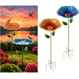 AULSAM 78cm Vogeltränke Groß, 2 Stück Blumen Gartenstecker Vogeltränke, Vogelbad Garten für Wildvögel, Futter Schale Wasserstelle Stehend, Dreistufige Höhenverstellung, Frostfes, für Garten,Hinterhof