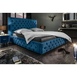 Riess-Ambiente Elegantes Doppelbett Paris 160x200cm dunkelblau Samt Chesterfield Design Ehebett Bett
