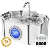 Apauk Katzenbrunnen 3.2L, Trinkbrunnen für Katze, Trinkbrunnen Edelstahl, Ultraleiser Katzen trinkbrunnen,mit LED-Fenster,BPA-Frei Mehrschichtiges Filtersystem (mit 4 Filter & 4 Schwämme)