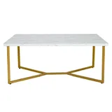 Costway Couchtisch Sofa-beistelltisch Rechteckig Mit Kunstmarmor-tischplatte & Goldenen Y-foermigen Beinen & Verstellbaren Untersetzern - Costway