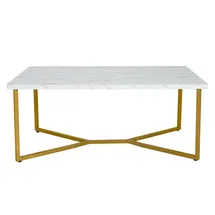 Costway Couchtisch Sofa-beistelltisch Rechteckig Mit Kunstmarmor-tischplatte & Goldenen Y-foermigen Beinen & Verstellbaren Untersetzern - Costway