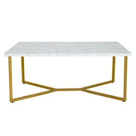 Costway Couchtisch Sofa-beistelltisch Rechteckig Mit Kunstmarmor-tischplatte & Goldenen Y-foermigen Beinen & Verstellbaren Untersetzern - Costway