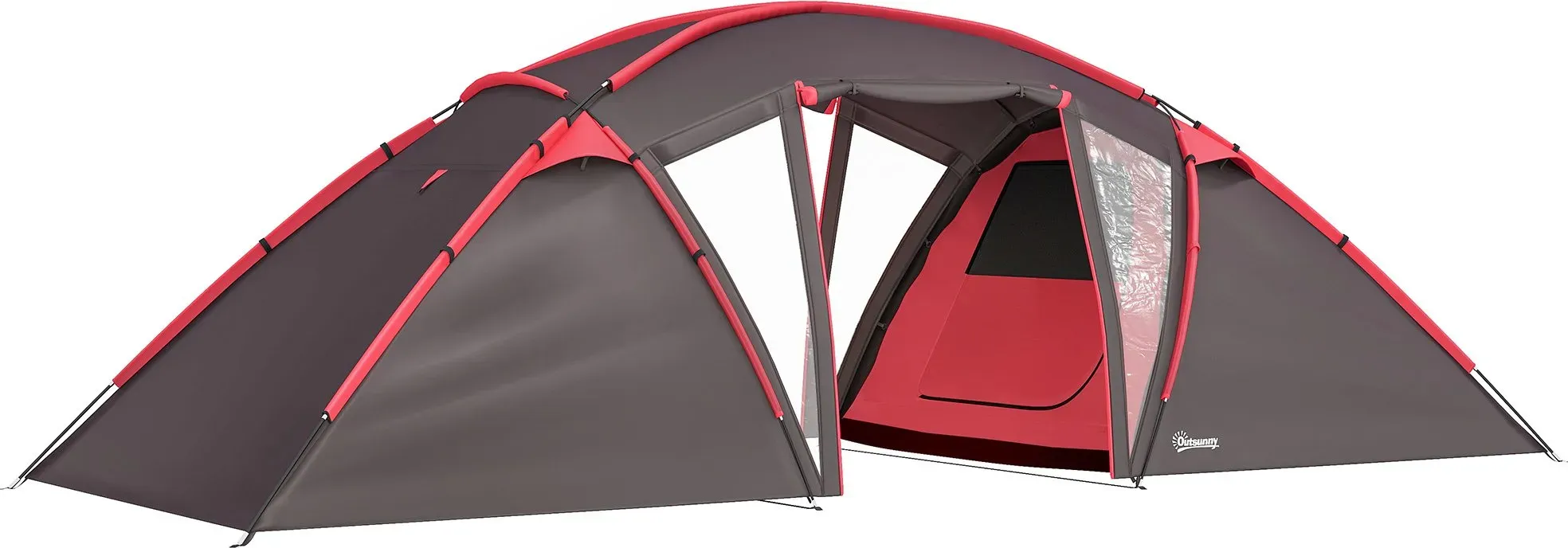 Outsunny Tunnelzelt, Campingzelt für 4-6 Personen, mit 3 Räumen, Lichthaken, Gruppenzelt mit Doppeltüren, 3000mm Wasserabweisend Familienzelt, für Garten, Campingplatz, Grau   Aosom