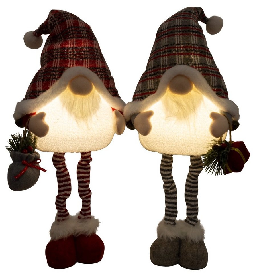 Christmas Paradise Weihnachtsfigur stehender XL Wichtel 50cm (69cm) mit Beleuchtung (Dekofiguren, 2 St., im Set), LED Gnom Doppelpack, 2 Designs Grau-Weiß/Rot-Weiß, Weihnachtsdeko