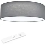 Navaris LED Deckenleuchte 40 cm Rund - Design Stoff Bezug Grau/Hellgrau - Deckenlampe LED Licht Dimmbar mit Farbtemperaturwechsel und Fernbedienung - max 22 Watt 970 Lumen