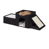 Relaxdays 10045064 Katzenhaus mit Kratzfläche, Hbt: 36,5x112x41 cm, Katzenversteck, schwarz