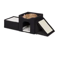 Relaxdays 10045064 Katzenhaus mit Kratzfläche, Hbt: 36,5x112x41 cm, Katzenversteck, schwarz