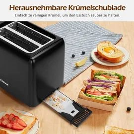 Aigostar & Toaster 2 Scheiben mit Brötchenaufsatz, 7 Bräunungsstufen Matt schwarz