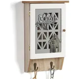Famanu Schlüsselbox aus Holz mit 8 Haken - Grau
