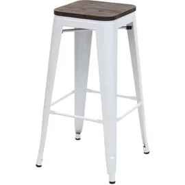 Mendler 4er-Set Barhocker  Holz-Sitzfläche Metall Industriedesign stapelbar Weiß