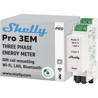 Shelly Pro 3EM DIN-Schienen-Stromverbrauchsmessgerät, 3-Phasen, 120A, Strommesssensor (213530)