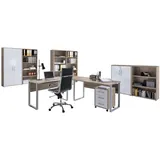 BMG-Möbel Bmg Möbel Büromöbel-Set Office Edition Set 7, eiche Weiß Hochglanz,