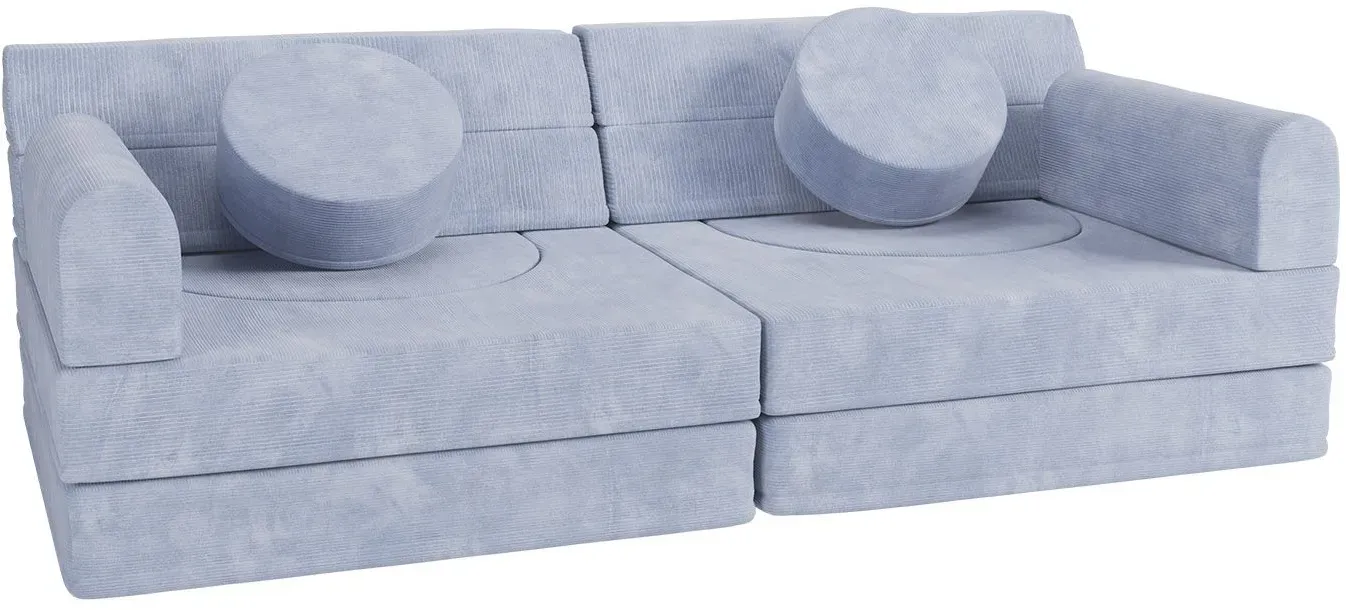 Kindersofa Kayo mit Cord Bezug & Kissen - hellblau