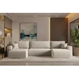 Kaiser Möbel Ecksofa mit Schlaffunktion und Bettkasten, Sofa U-form, Couch U-form Capri Poso Beige