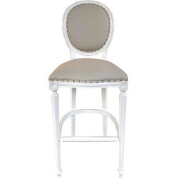 Casa Padrino Luxus Barock Bar Stuhl Echtleder Bar Stuhl Creme / Weiß - Leder Barstuhl