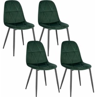 4er Set Esszimmerstühle mit Rückenlehne, Küchenstuhl mit Samtbezug Polsterstuhl, ergonomischer Stuhl, Dunkelgrün