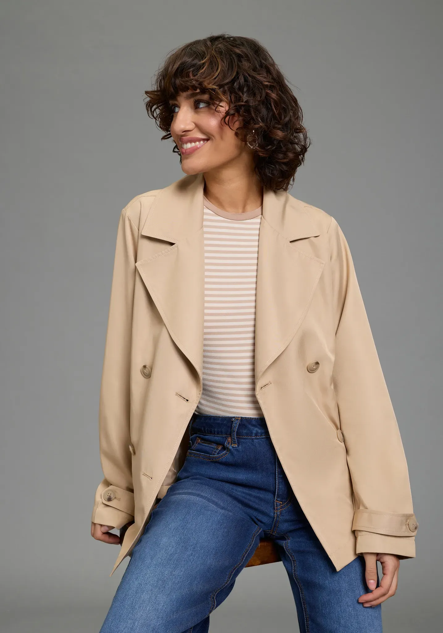 Kurzjacke LAURA SCOTT, Damen, Gr. 36, beige, Web, Obermaterial: 100% Polyester. Futter: 100% Polyester, unifarben, normal hüftlang, mit Riegel, Jacken Kurzjacke, kurzer Trenchcoat, Übergangsjacke, zweireihiger Verschluss