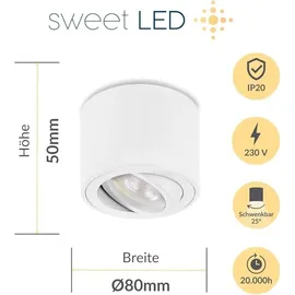 Sweet Led Aufbaustrahler 5W rund weiß Aluminium