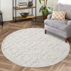 Teppich CARPET CITY "CLASICO 8927", beige, H:11mm Ø:200cm, Obermaterial: 100% Polyester, Teppiche, Kurzflor, Hochtief-Muster, Boho, Wohnzimmer