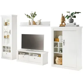 furn.design Wohnwand, Weiß, Holzwerkstoff, Nachbildung,Pinie, 334x201x45 cm, Wohnzimmer, Wohnwände, Wohnwand-Sets