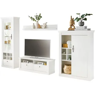 furn.design Wohnwand, Weiß, Kunststoff, Nachbildung,Pinie, 334x201x45 cm, Wohnzimmer, Wohnwände, Anbauwände