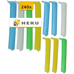 HEKU 240 Stück Tütenverschlussklammern, 5 Farben  Robuste Klammern mit extra weiter Öffnung für luftdichten Verschluss, vielseitig einsetzbar