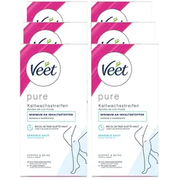 Veet PURE Kaltwachsstreifen Beine & Körper sesible Haut 20 Stück, 6er Pack