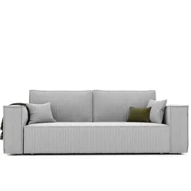 GREKPOL Schlafsofa mit Bettkasten 240x105 - Cord Hellgrau Sofa mit schlaffunktion - Couch mit Schlaffunktion - Sofa 3 Sitzer - Wohnzimmer Couch - Schlafcouch