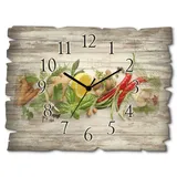 ARTland Wanddeko Wanduhr ohne Tickgeräusche aus Holz Quarz Uhr lautlos Rechteckig 40x30 cm Essen Lebensmittel Gewürze Kräuter Zitrone Chilli Vintage Rustikal U1RK