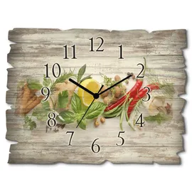 ARTland Wanddeko Wanduhr ohne Tickgeräusche aus Holz Quarz Uhr lautlos Rechteckig 40x30 cm Essen Lebensmittel Gewürze Kräuter Zitrone Chilli Vintage Rustikal U1RK