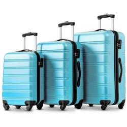 Sweiko Trolleyset, 4 Rollen, (3 tlg), Koffer mit 360°-Lenkrollen und Zahlenschloss, M/L/XL blau