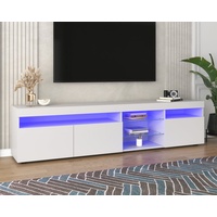 Merax Lowboard hochglanz mit LED-Beleuchtung inkl. Fernbedienung, TV-Lowboard aus Holz, TV Schrank, Fernsehtisch, Breite 180cm weiß