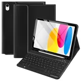 Hülle mit Tastatur für iPad 10 Generation 10,9 Zoll, Deutsch Tastatur Hülle für iPad 2022, Kabellose Folio Keyboard Hülle mit Pencil Halter und Magnetisch Abnehmbarer Tastatur mit QWERTZ Layout