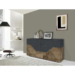 Dmora Kommode Carlo, Küchen-Sideboard mit 4 geometrischen Türen, Wohnzimmer-Buffet, Küchen-Sideboard, cm 159x43h86, Schiefer und Ahorn