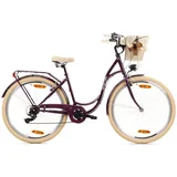 Goetze Mood Damenrad 28 Zoll, 7-Gang mit Korb, Dunkelviolett | Creme
