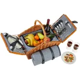 Tectake tectake® Picknickkorb für 4 Personen, mit Picknickdecke, geflochtene Weide, mit Drehverschluss und Tragegriff, inkl. 20-teiliges Geschirrset, Kellnermesser und Gewürzstreuer