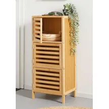Dekoleidenschaft Beistellschrank Luftig aus Bambus, natur, 3 Türen, 77 cm hoch, schmale Kommode, Schrank, Flurkommode