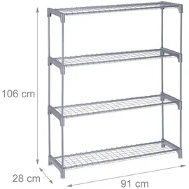 Relaxdays Blumenregal, 4 Ablagen, Blumen- & Pflanzentöpfe, Metall Kunststoff, HxBxT: 106x91x28 cm, Kräuterregal, grau