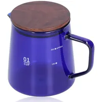 Glas Kaffee Servierkanne, Karaffe Kanne mit Deckel und Ausguss Kleine Kaffee Milch Tasse 300ml Glas Teekanne für Kalte Tee Karaffe 11.9oz(Blau)
